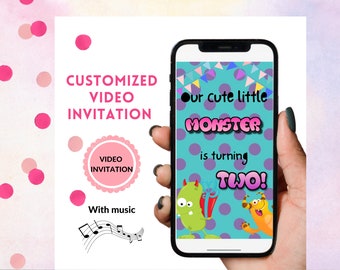 Monsters Party girl and boy invitation, Monsters video invitation, Custom made invitation, Invitación personalizada de cumpleaños,