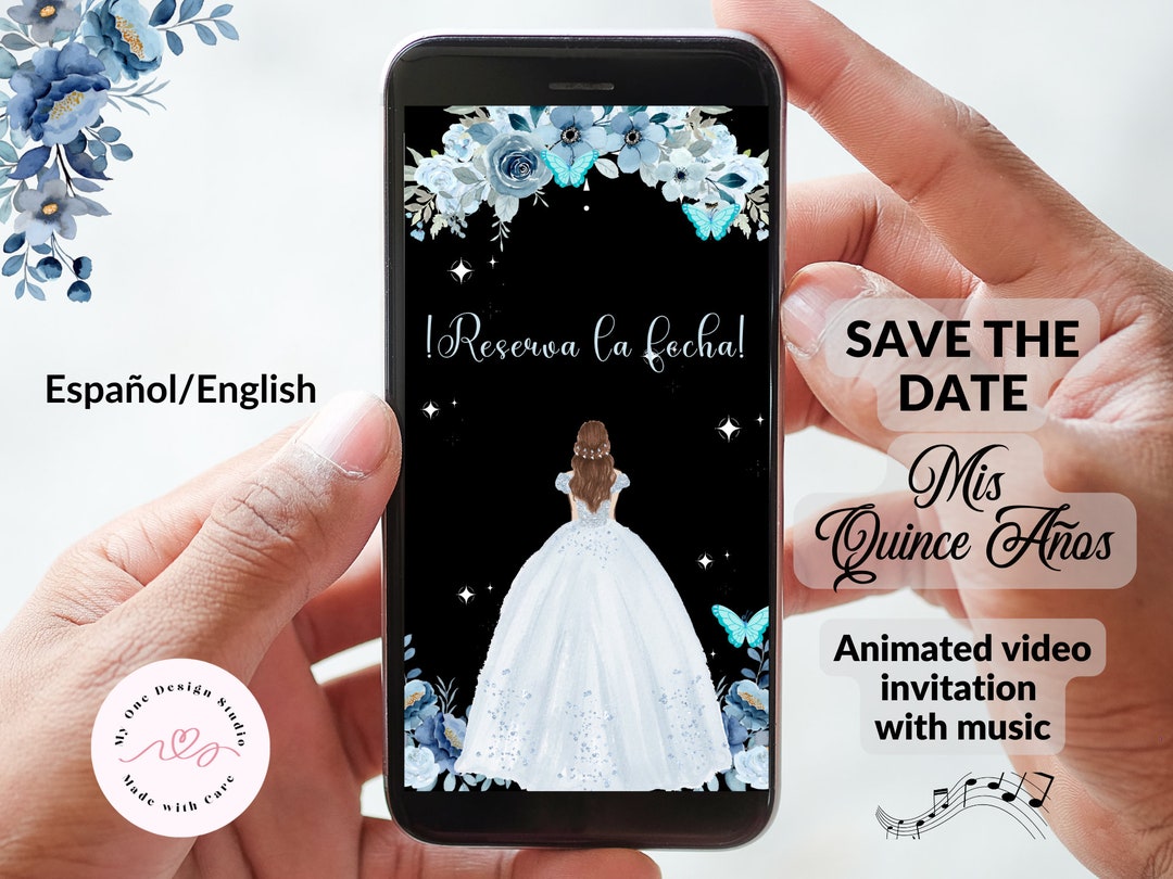 Quinceanera Invitation Blue Silver Rose With Butterflies, Save the Date