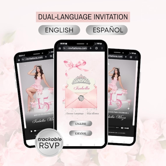Digital Quinceanera pink coquette Invitation & Rsvp Tracking, Sleeping beauty Invite Digital Sweet 16, Quinceañera Video Invitation