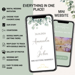 Modern Minimalist Greenery Wedding Website, Electronic rsvp, RSVP Wedding Mini Website Hyperlinked, Digital Wedding Invitation, itinerary
