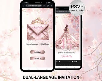 Cherry Blossom Quinceanera Digital Invitation & Rsvp Tracking, Digital RSVP, Invite Sweet 16, Pink quinceañera,