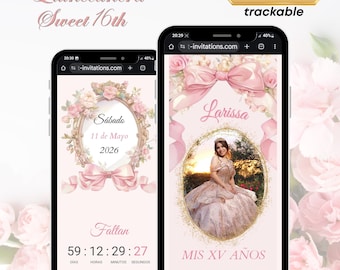 Pink Coquette Quinceanera Bow Invitation & RSVP Tracking, Bow Quinceañera Digital Sweet 16, Quinceañera Video Invitation, Digital RSVP, RSVP