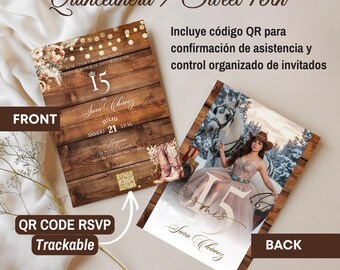 Western charro Quinceañera Invitation with RSVP QR Code, Floral Mexican 15th Birthday Invite, sweet 16 invite, elegant floral custom, 15th