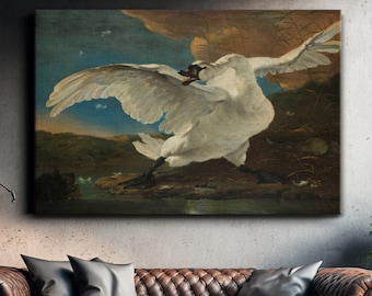 Der bedrohte Schwan (Jan Asselijn 1650), Leinwand Kunst Reproduktion, Goldenes Zeitalter, Ölgemälde Druck auf Leinwand,