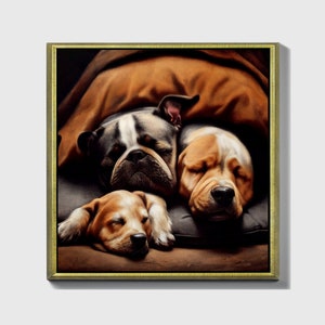 Together is better, Framed original dogs Oil Painting Print on Canvas in Gold Frame