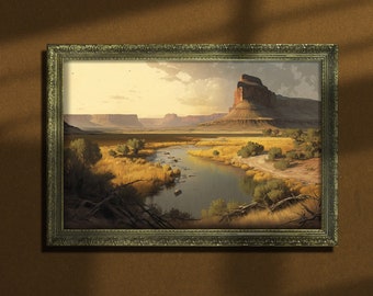 Winding River, Ornate framed original landscape Oil Painting Print on Canvas or Fine Art Paper in Ornate Gold or Bronze Frame
