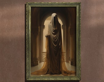 The Faceless One, Print on Canvas or Art Paper, Dark Academia, Dark Art, Gothic Decor, Halloween print, Witchy Art, Hooded Spirit, Ghost