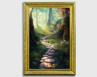 Trail of perfection, Ornate framed original landscape Oil Painting Print on Fine Art Paper in Ornate Gold or Bronze Frame