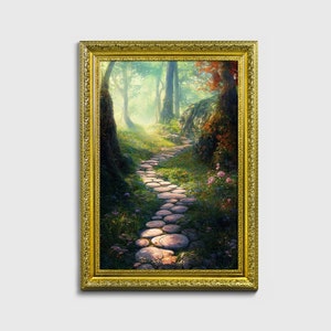 Trail of perfection, Ornate framed original landscape Oil Painting Print on Fine Art Paper in Ornate Gold or Bronze Frame