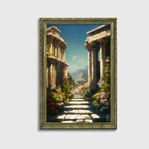 Ancient trail, Ornate framed original landscape Oil Painting Print on Fine Art Paper in Ornate Gold or Bronze Frame