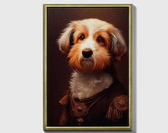 My liege, Gerahmtes original Hundeportrait Ölgemälde Druck auf Leinwand im Goldrahmen