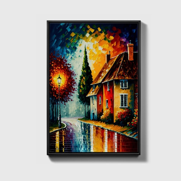 Countryside Framed Original Oil Painting Print on Canvas | Unique Colorful Painting | Modern Impressionism | Framed canvas art