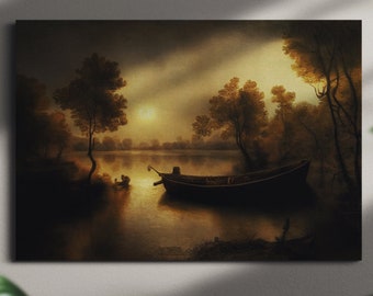 A hint of morning, Framed original landscape Oil Painting Print on Canvas in Decorative Floating Frame