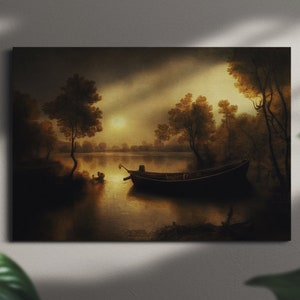 A hint of morning, Framed original landscape Oil Painting Print on Canvas in Decorative Floating Frame image 1