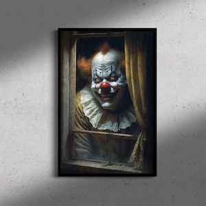 The Circus Is In Town, Fine Art Print in Modern or Classic Frame, Scary Clown, Horror Wall Decor, Scary Wall Poster, Halloween Art