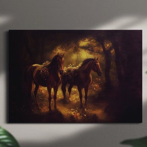 Majestätisch gerahmtes original Pferde Ölbild Druck auf Leinwand im Schattenfugenrahmen