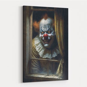 Il circo è in città, stampa pittura a olio originale incorniciata su tela / Clown spaventoso / Arte su tela incorniciata