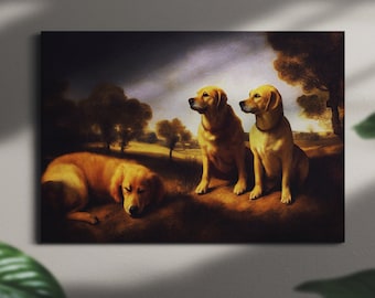 The pack, Framed original dogs Oil Painting Print on Canvas in Decorative Floating Gold Frame