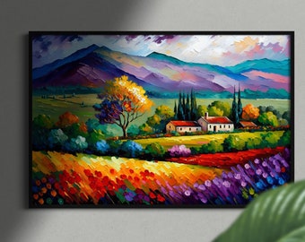 Campos de esplendor, impresión de bellas artes original enmarcada ornamentada en marco de oro o bronce vintage, decoración de pared de paisaje, cartel de pared, impresión de arte de pared