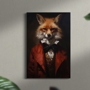 Victorian Red Fox, Oil Painting Art Style Print on Canvas, Dark Academia, Gothic Home Decor, Victorian Era, Red Fox, Fox head, Fox Art