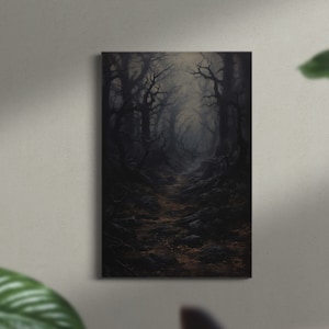 Haunted Forest Path, Oil Painting Style Print on Canvas, Dark Academia, Haunted Forest, Gothic Home Decor, Witchcraft Art, Cottagecore