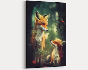 Destined for greatness, Framed original fox Oil Painting Print on Canvas in Gold Frame
