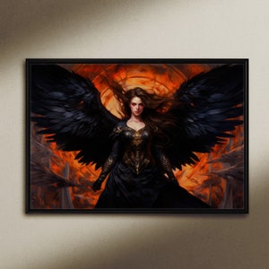 Black Angel, Print on Canvas or Art Paper, Cool living room art, Dark Academia, Gothic Home Decor, Halloween print, Fantasy Art, Angel Art