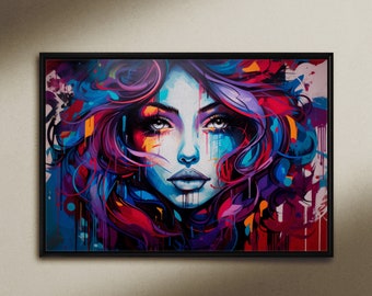 Graffiti Goddess, Oil Painting Print on Canvas or Fine Art Paper,cool living room art, Street Art, Graffiti Art, Pop Art, Urban Portrait