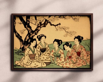 Kimono Gathering, Woodblock print on Canvas or Fine Art Paper, Ukiyo-e, Japanese art, Traditional Print, Vintage Artwork, Oriental Art