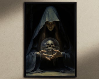 Seer of Death, Print on Canvas or Art Paper, Dark Academia, Dark Art, Gothic Decor, Halloween print, Gothic Victorian, Witchy Art