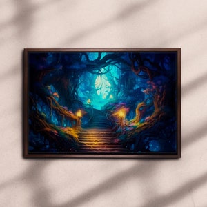 Magischer Fantasiewald, Druck auf Leinwand oder Fine Art Papier, cooles Wohnzimmer Bild, Feenwald, Art Poster, Fantasy Art, Wald Druck
