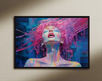 Pink Bliss, gerahmter Druck auf Leinwand oder Papier, cooles Wohnzimmer Kunst, Psychedelic Trance, Psychedelische Kunst, moderne Kunst