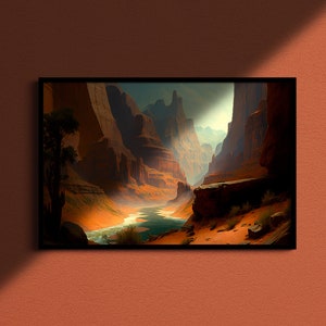 Canyon Serenity, Arte del paesaggio, Stampa pittura a olio incorniciata su tela o carta artistica, arte del soggiorno, Cabin Art, Poster artistico, Classico