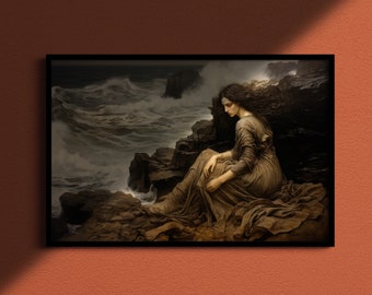 Fisherman's Wife, Oil Painting Print on Canvas or Fine Art Paper, Seascape, Maritime Art, Woman by the Sea, Traditional Art