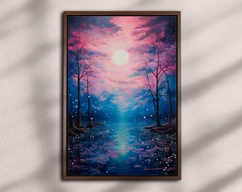 Moonlight Magic, Ornate framed original landscape Oil Painting Print on Canvas or Fine Art Paper in Ornate Gold or Bronze Frame