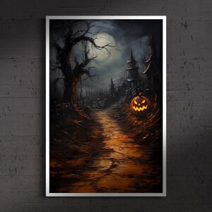 Weg zum Friedhof, Ölgemälde Art Print, Poster Print, Dark Academia, verwunschener Wald, Gothic Home Decor, Halloween Art, Cottagecore