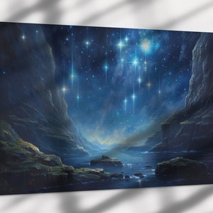 Sternenschlucht, Landschaftskunst, gerahmter Druck auf Leinwand oder Fine Art Papier, coole Wohnzimmer Kunst, gerahmte Kunst, Kunstposter, Nachthimmel Druck