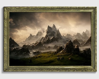 A chance of rain, Ornate framed original landscape Oil Painting Print on Fine Art Paper in Ornate Gold or Bronze Frame