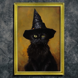 Cat wearing black witch hat, Original Art Poster, Art Poster Print, Dark Academia, Gothic Victorian, Gothic Home Decor, Wicca, Witchcraft