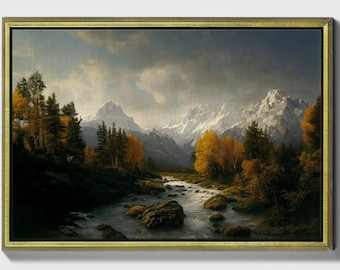 A lush place, Framed original landscape Oil Painting Print on Canvas in Decorative Floating Gold Frame