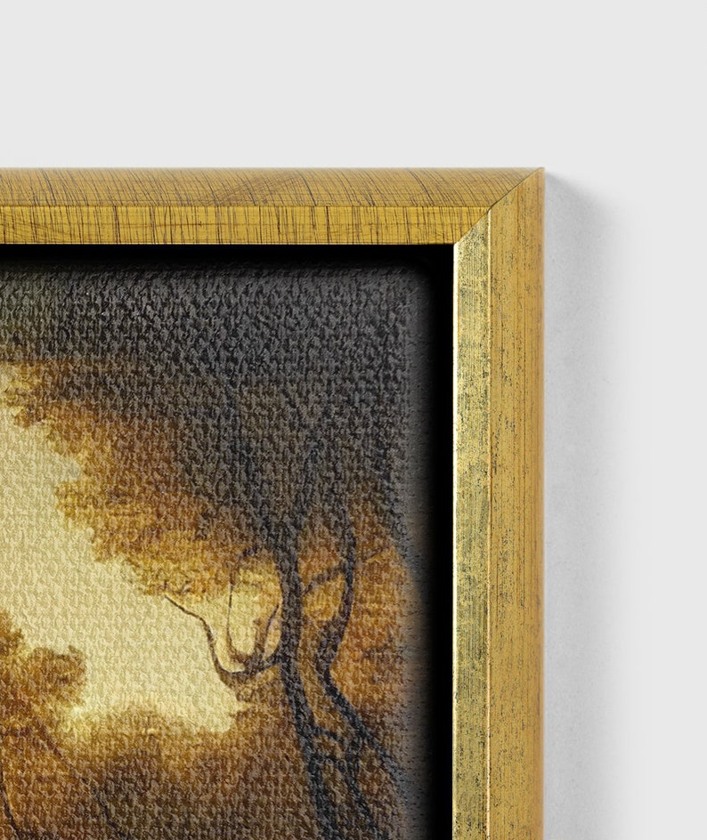 A hint of morning, Framed original landscape Oil Painting Print on Canvas in Decorative Floating Frame Decorative gold