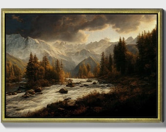 Defiant shadow, Framed original landscape Oil Painting Print on Canvas in Decorative Floating Gold Frame