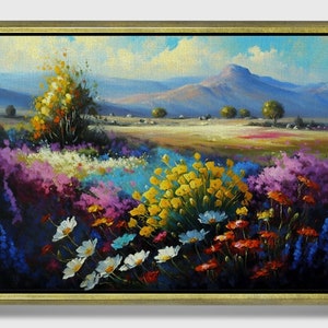 Wild garden, Framed original landscape Oil Painting Print on Canvas in Floating Frame