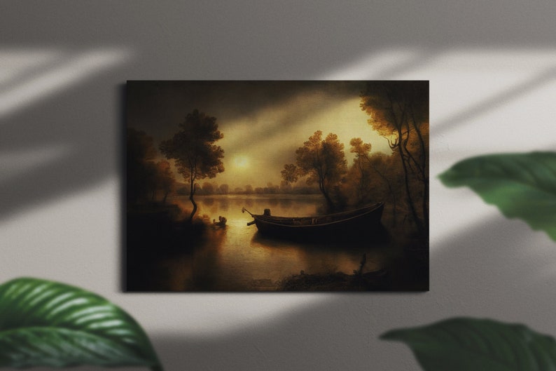 A hint of morning, Framed original landscape Oil Painting Print on Canvas in Decorative Floating Frame image 1