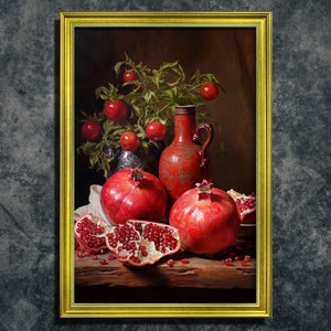Pomegranate Still Life, Vintage Oil Painting Fine Art Print, Art Poster Print, Vintage Wall decor, Vintage Still Life, Still Life wall art