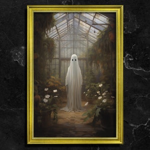 Ghost in greenhouse, Vintage Poster, Art Poster Print, Dark Academia, Ghost Art, Gothic Victorian, Cottagecore