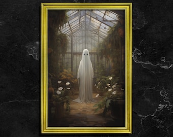 Ghost in greenhouse, Vintage Poster, Art Poster Print, Dark Academia, Ghost Art, Gothic Victorian, Cottagecore