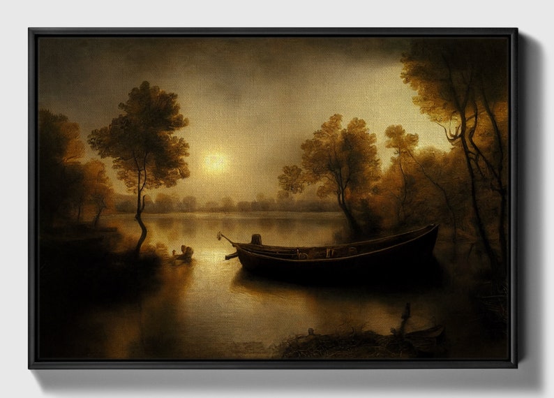 A hint of morning, Framed original landscape Oil Painting Print on Canvas in Decorative Floating Frame image 4
