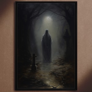 Forgotten Cemetery, Oil Painting Art Style Print on Canvas, Dark Academia, Ghost Art, Gothic Home Decor, Halloween art, Gothic Victorian