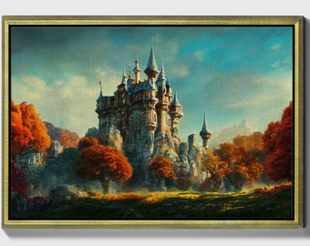 Le royaume, paysage original encadré peinture à l'huile impression sur toile dans un cadre flottant décoratif